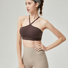 High-Impact Halter Sports Bra with Y-Back - Removable Pads, Solid Color