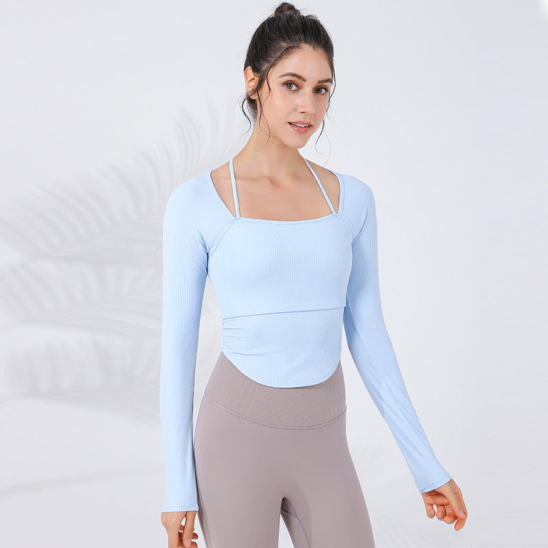 Slimming Ribbed 2-in-1 Yoga Set - Shaping T-Shirt with Built-In Bra