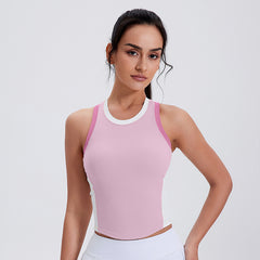 Round Neck Color Block Sports Tank - Padded