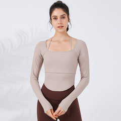 Slimming Ribbed 2-in-1 Yoga Set - Shaping T-Shirt with Built-In Bra