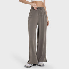 Wide-Leg Split Yoga Pants - Loose Fit, Side Pockets