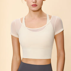 Halter Neck Short-Sleeve Crop Top - Breathable, Padded, Slim Fit Yoga Tee