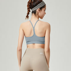 High-Impact Halter Sports Bra with Y-Back - Removable Pads, Solid Color