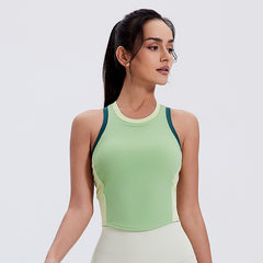 Round Neck Color Block Sports Tank - Padded