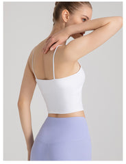 Shockproof Yoga Tank Top with Removable Cups - Casual Strappy Sports Bra