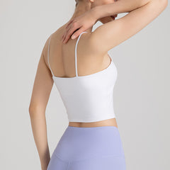 Shockproof Yoga Tank Top with Removable Cups - Casual Strappy Sports Bra