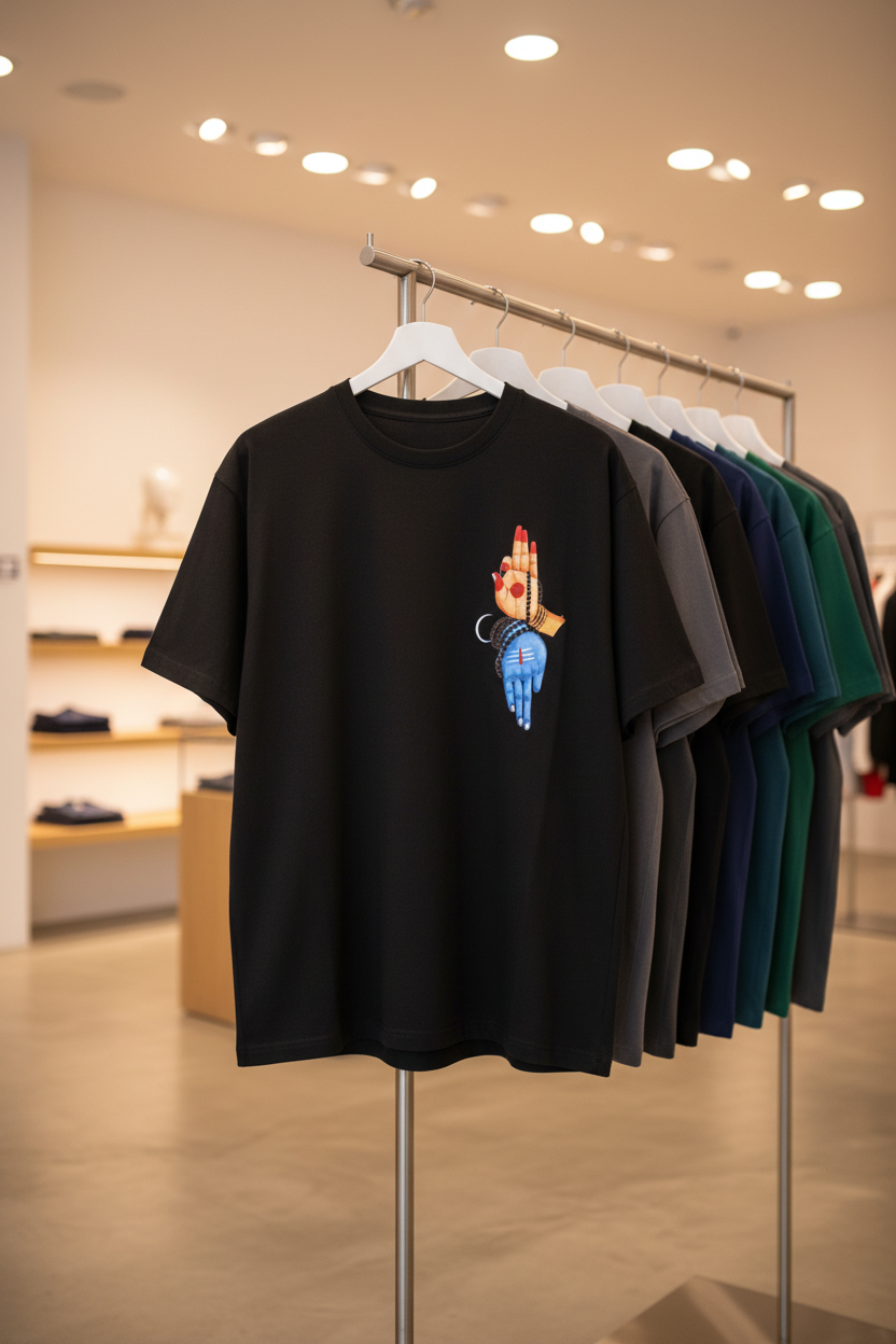 Black Basic T-Shirt on steel hanger stand