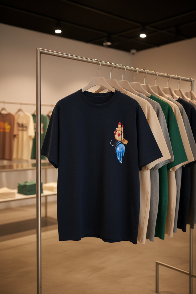 Navy Blue Basic T-Shirt on steel hanger stand