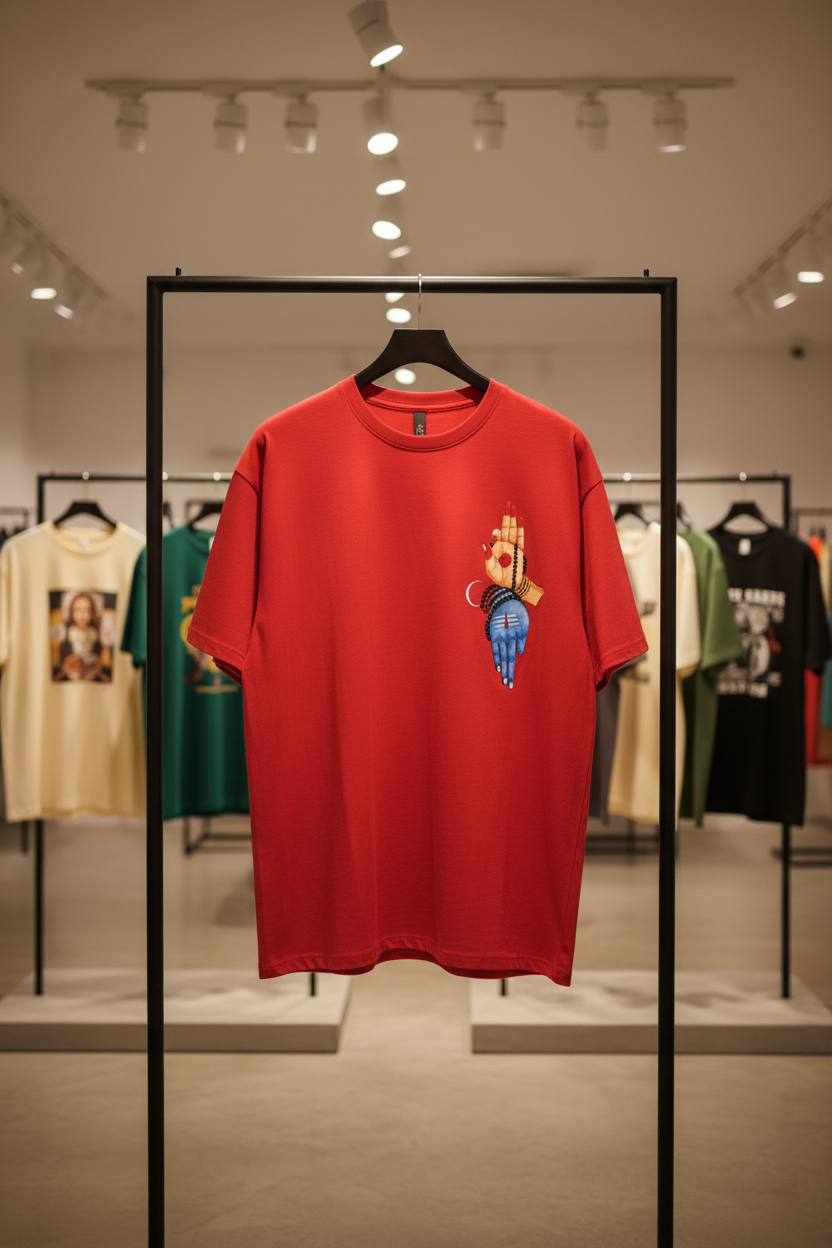 Red Basic T-Shirt on steel hanger stand
