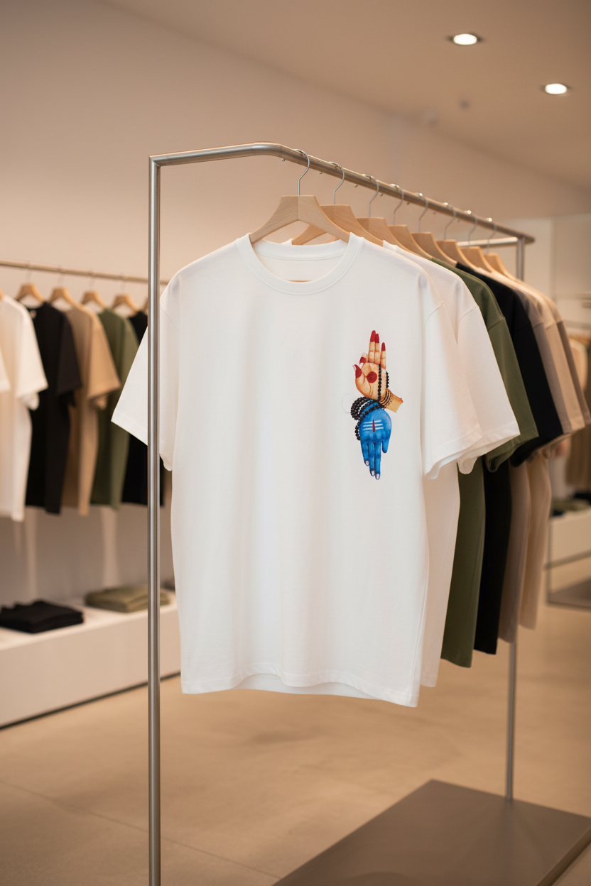 White Basic T-Shirt on steel hanger stand