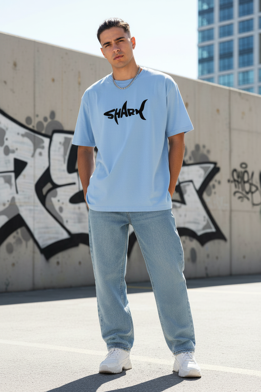Shark Tshirt - Baby Blue - Male Model