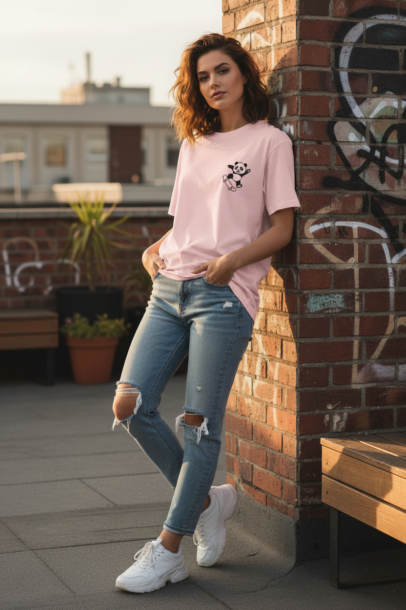 Skating Panda - Light Baby Pink