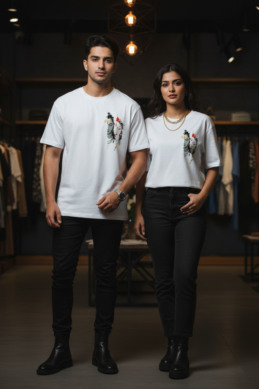 White Shiva Parvati Couple Tee